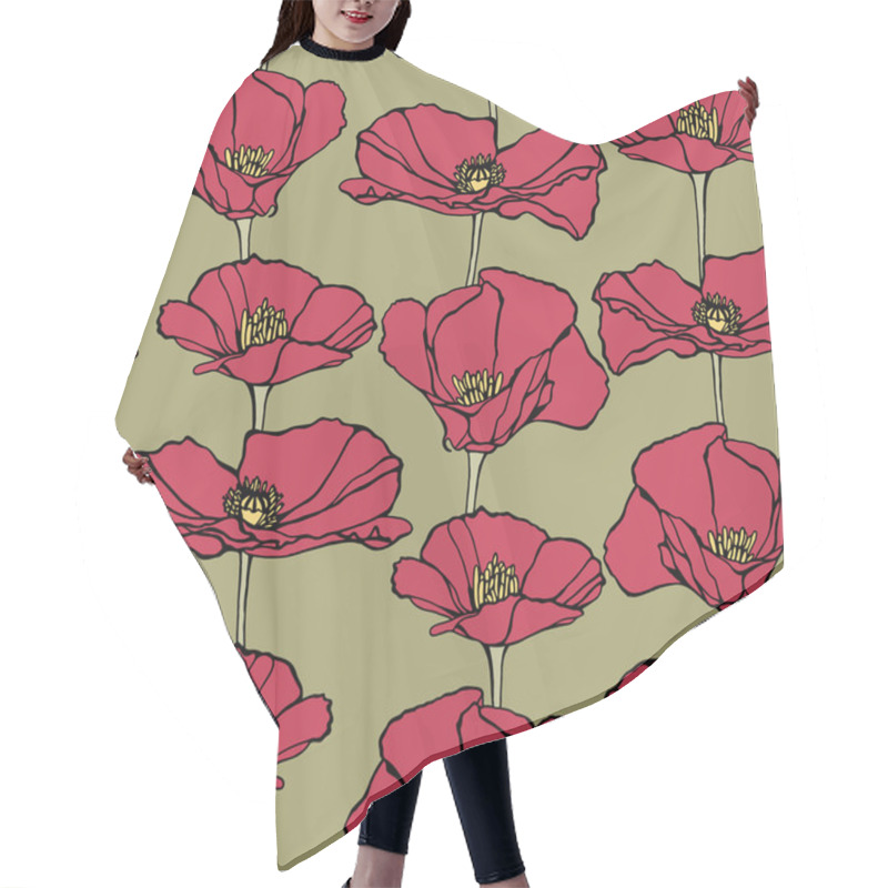 Personality  Elegance Seamless Pattern With Poppy Flowers Hair Cutting Cape