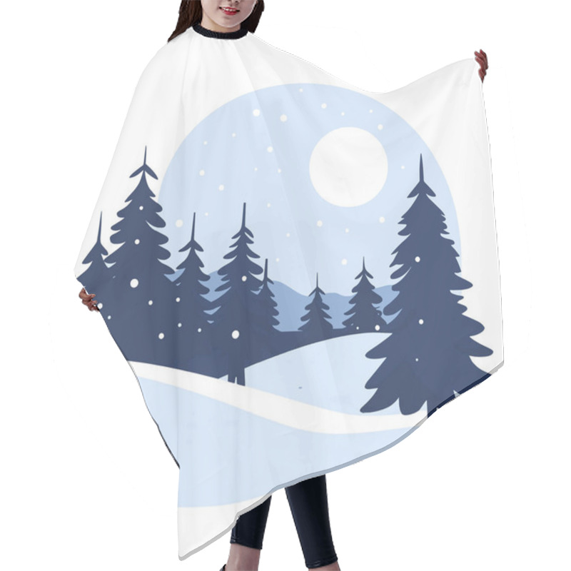 Personality   Snow-covered Forest In The Moonlight Flat Vector Hair Cutting Cape