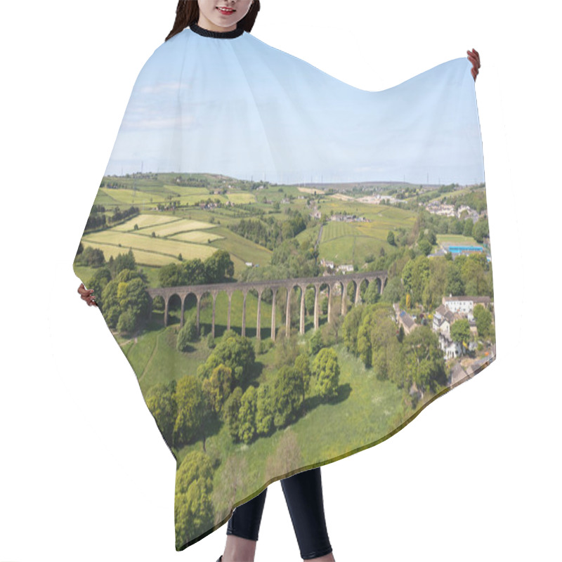 Personality  Aerial Drone Photo Of The Town Of Thornton Which Is A Village Within The Metropolitan Borough City Of Bradford In West Yorkshire, England Showing The Village And Famous Viaduct In The Summer Time. Hair Cutting Cape