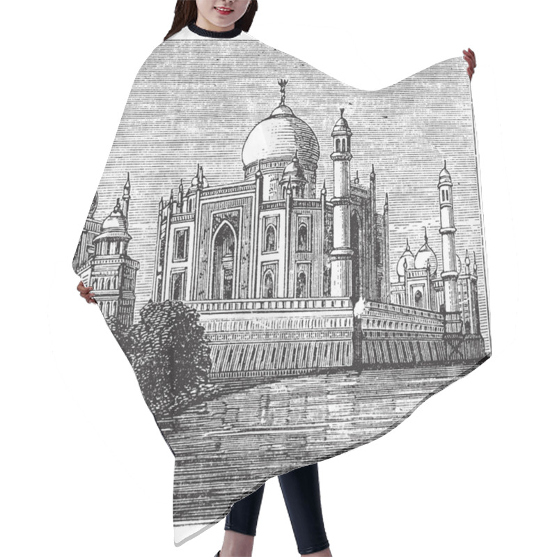 Personality  Taj-Mahal, India. Old Engraved Illustration Of The Famous Taj-Ma Hair Cutting Cape