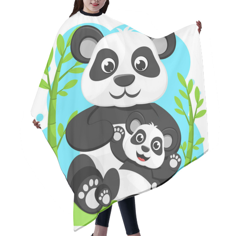 Personality  Panda Bear With Little Panda Sitting Near The Bamboo. Character Hair Cutting Cape