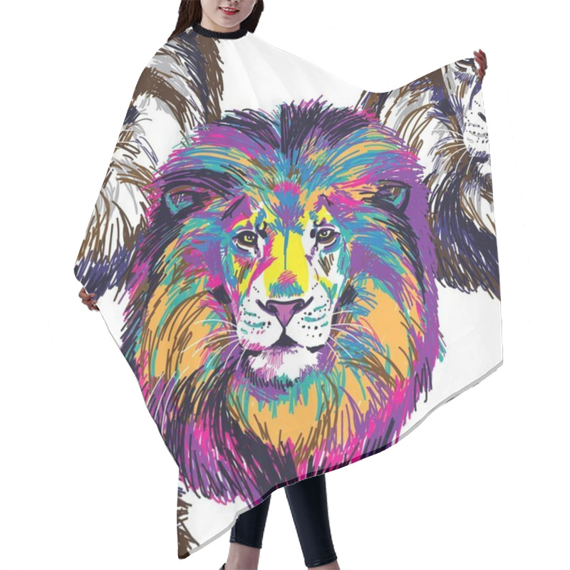 Personality  Seamless Pattern With Lions. The King Of Beasts, A Predator. Bright, Multi-colored Pop Art Pattern. Hair Cutting Cape