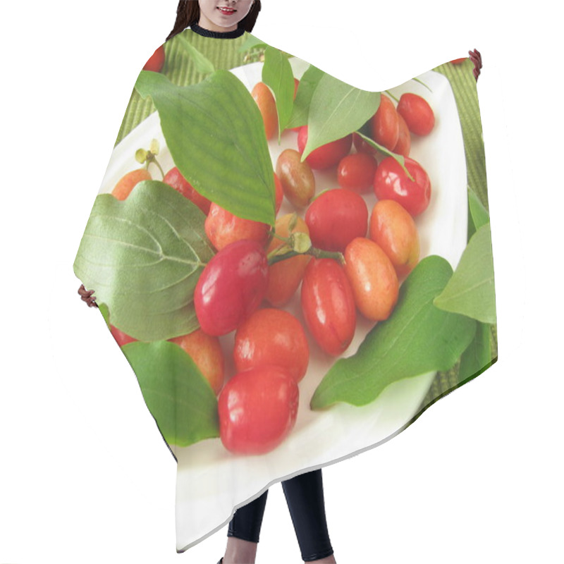 Personality  Tasty Red Cherries On Background,close Up Hair Cutting Cape