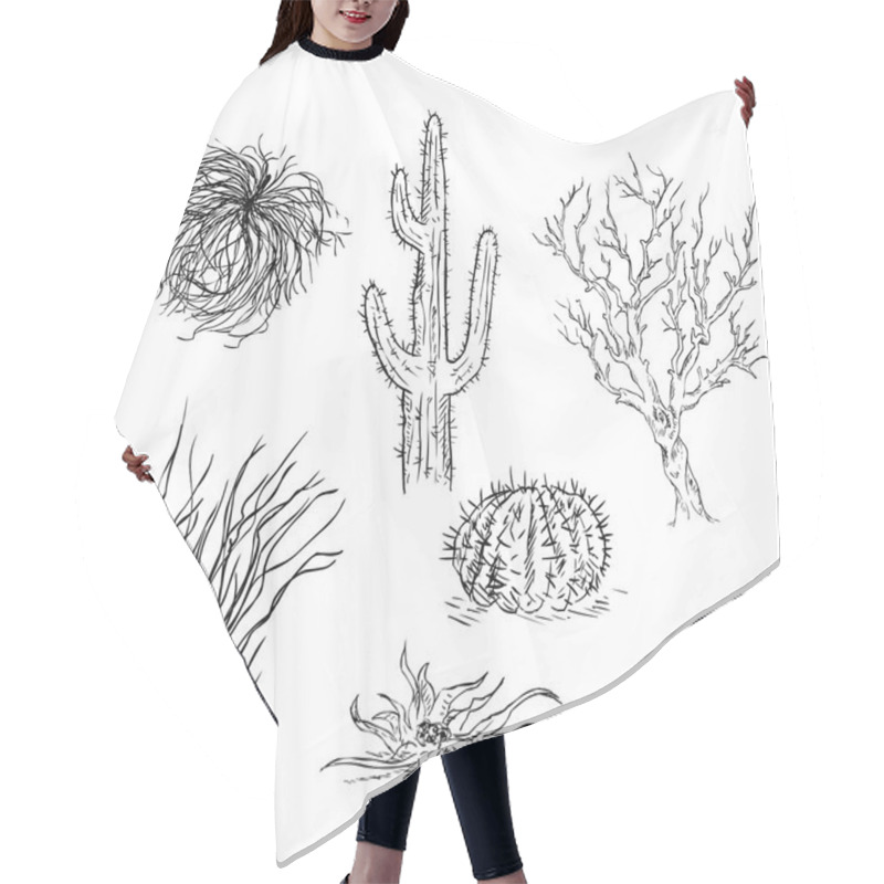 Personality  Set Of Sketch Cactuses And Desert Plants Hair Cutting Cape