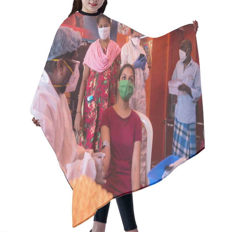 Personality  MUMBAI/INDIA- MAY 30, 2020: A Medical Worker Collect Blood Sample Of A Women At Dharavi During The Community Based National Sero Survey For COVID-19 Coronavirus Hair Cutting Cape