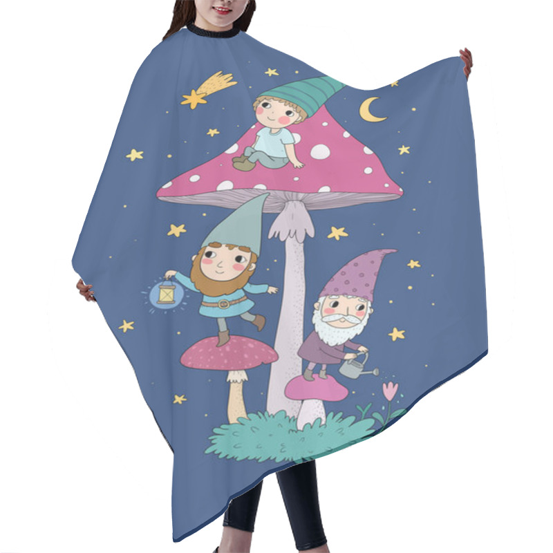 Personality  Three Cute Cartoon Gnomes. Forest Elves. Fairy Tale Characters. Hair Cutting Cape