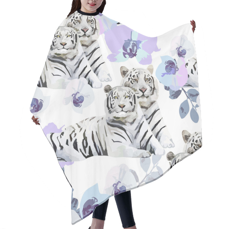 Personality  White Tigers And Flowers Hair Cutting Cape