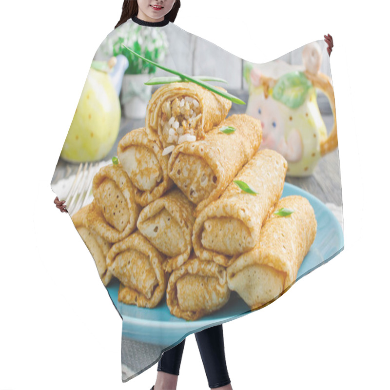 Personality  Rolls Pancakes Stuffed With Meat And Rice Hair Cutting Cape