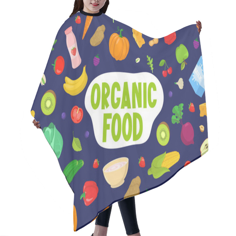 Personality  Organic Food Text And Fruits Vegetables Pattern. Hair Cutting Cape