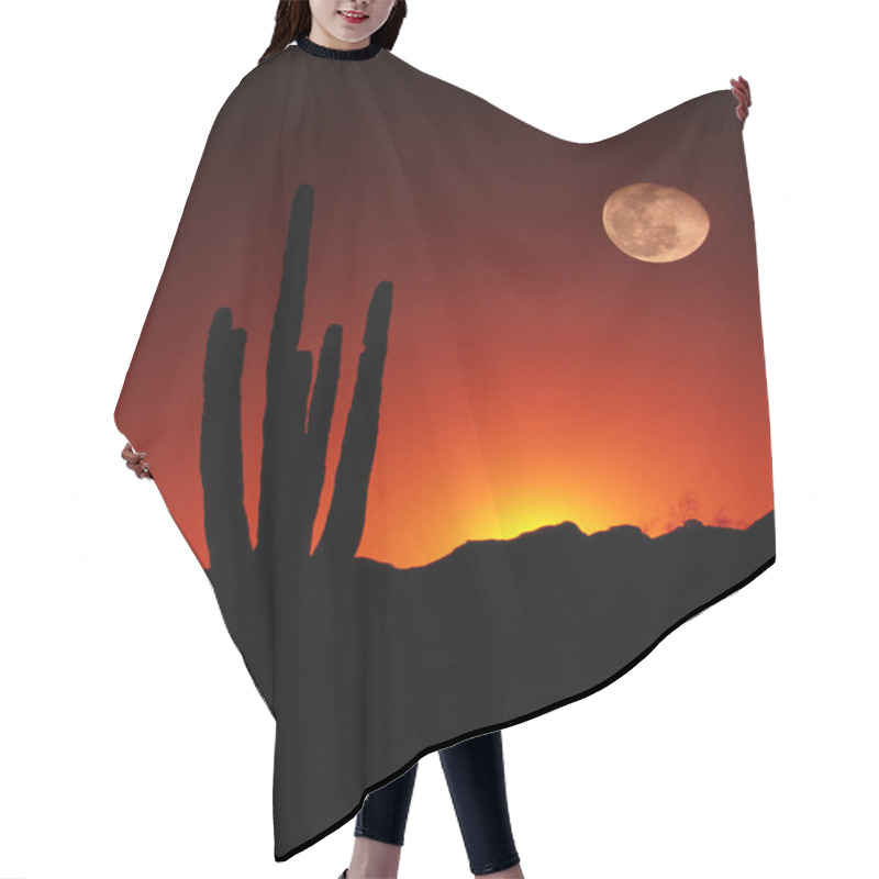 Personality  Vertical Desert Saguaro Cactus Full Moon Sunset American Southwest Hair Cutting Cape