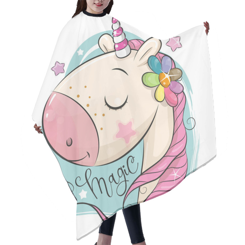 Personality  Cute Cartoon Unicorn On A Blue Background Hair Cutting Cape