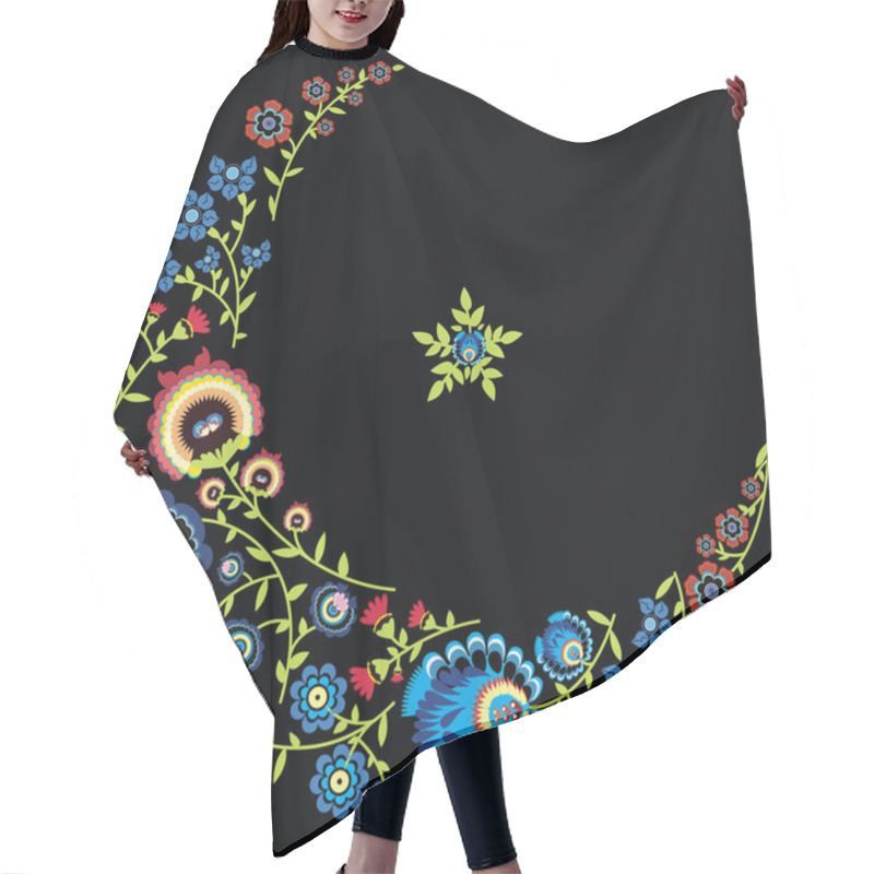 Personality  Polish Folk Floral Pattern In Moon Shape Black Background Hair Cutting Cape