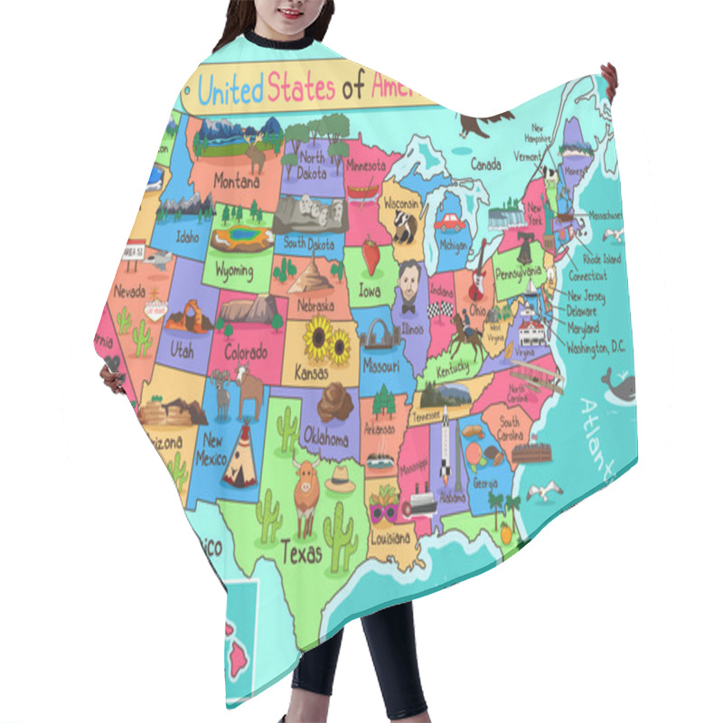 Personality  USA Map In Cartoon Style Hair Cutting Cape