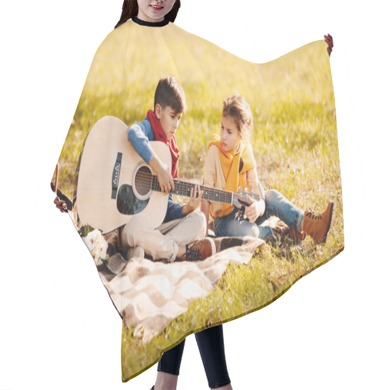 Personality  Children With Guitar In Park Hair Cutting Cape