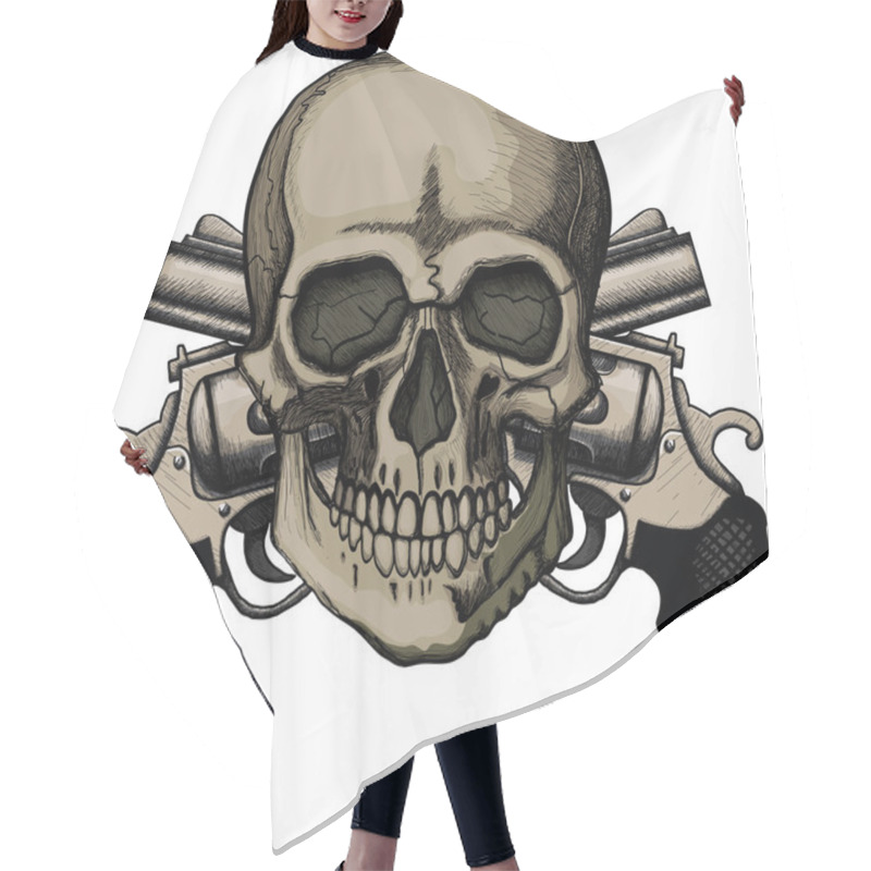 Personality  Skull And Two Crossed Revolvers Hair Cutting Cape