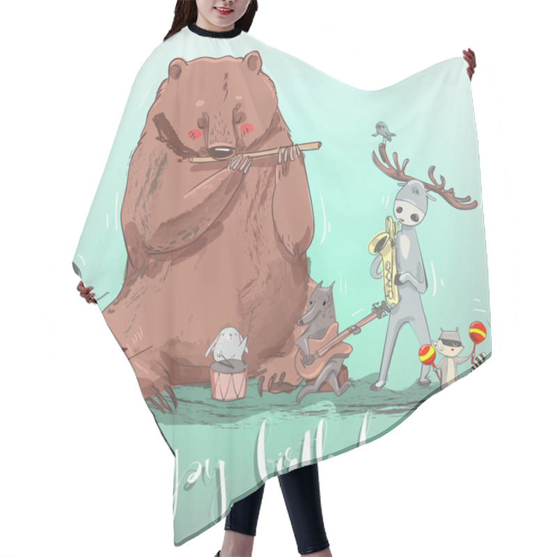 Personality  Set With Cute Musical Animals Hair Cutting Cape