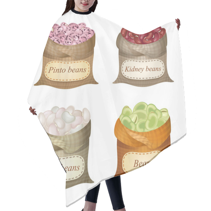 Personality  Four Untied Sacks With Beans, Peas And Labels On Them Hair Cutting Cape