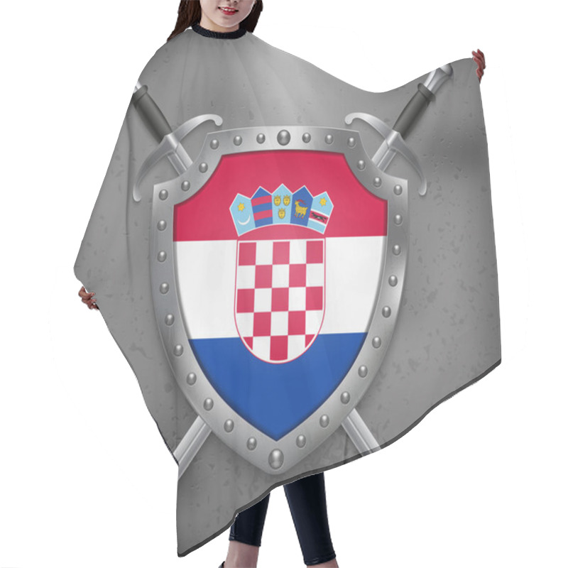 Personality  Flag Of Croatia. The Shield With National Flag. Two Crossed Swor Hair Cutting Cape