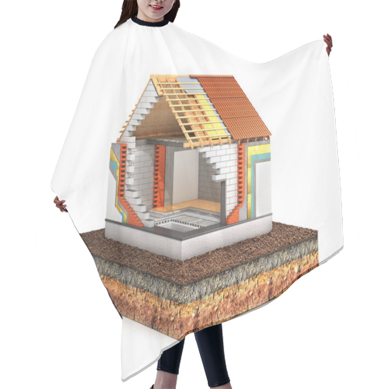 Personality  Concept Of Construction. Land On Which The House Is Under Construction. Hair Cutting Cape