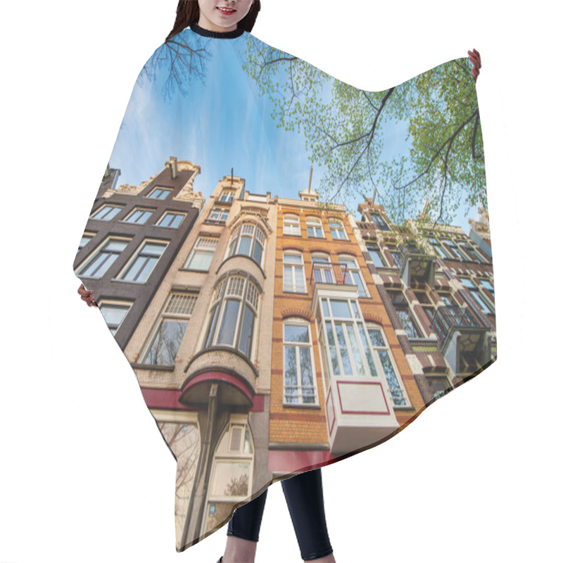 Personality  Classic Buildings Of Amsterdam Along City Canals, Surrounded By Trees. Hair Cutting Cape