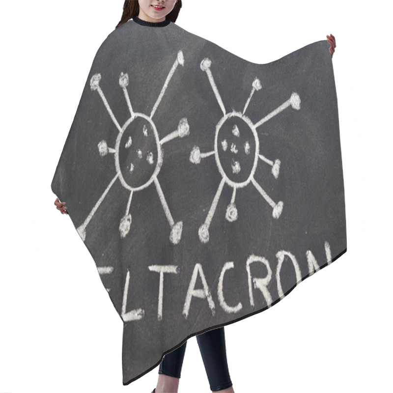 Personality  Variant Of The Covid 19 Virus, Deltacron, Drawn On A Blackboard With Chalk Hair Cutting Cape