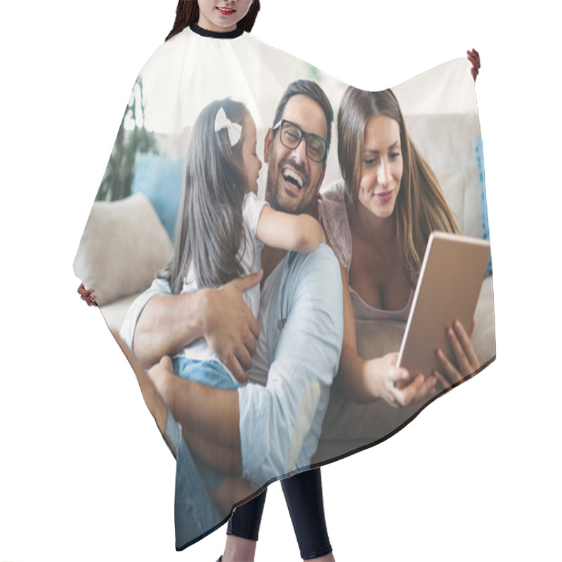 Personality  Happy Family Having Fun Time Together At Home Hair Cutting Cape