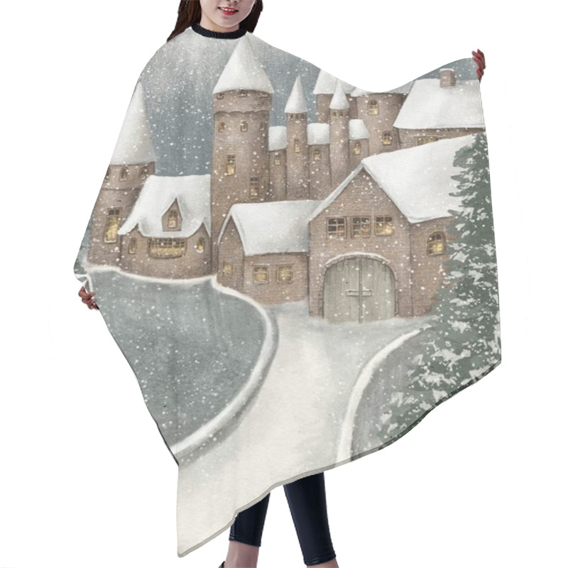 Personality  Illustration Of A Fairytale Castle In Winter In The Snow, Christmas Card Hair Cutting Cape