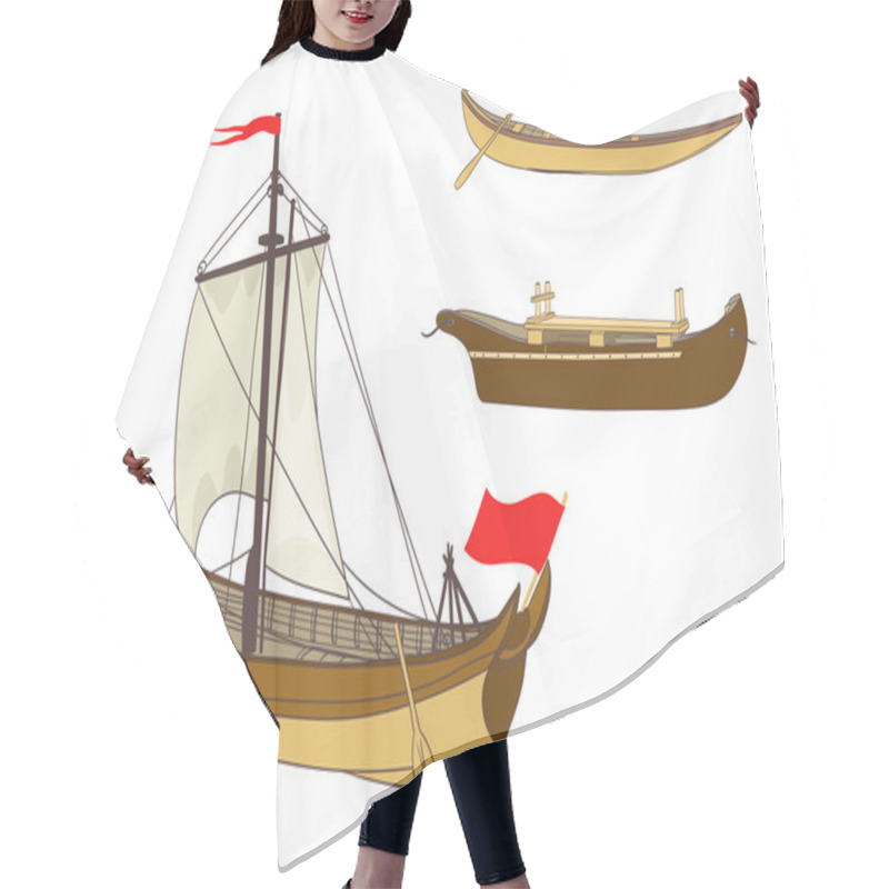 Personality  Wooden Sailing Boats On White. Vector Illustration Hair Cutting Cape