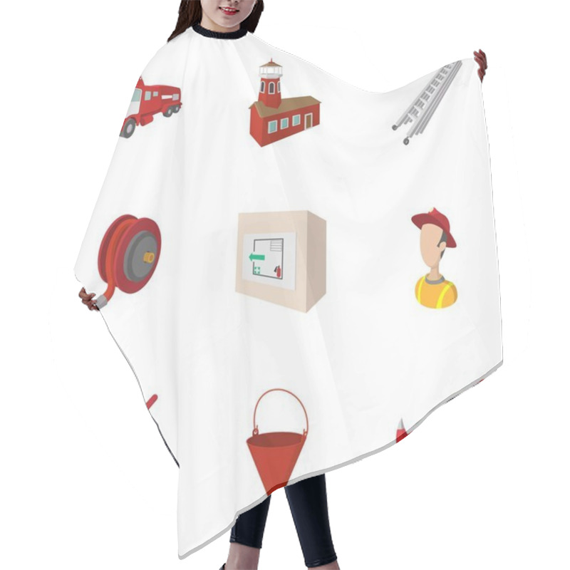 Personality  Fiery Profession Icons Set, Cartoon Style Hair Cutting Cape