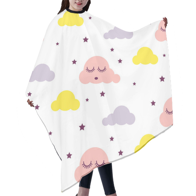 Personality  Sleepy Clouds Girlish Seamless Vector Pattern. Hair Cutting Cape