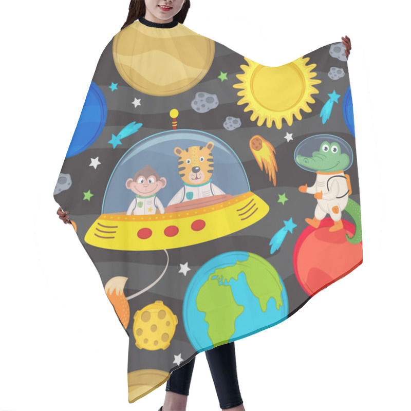 Personality  Seamless Pattern With Spacecraft And Animals  Hair Cutting Cape