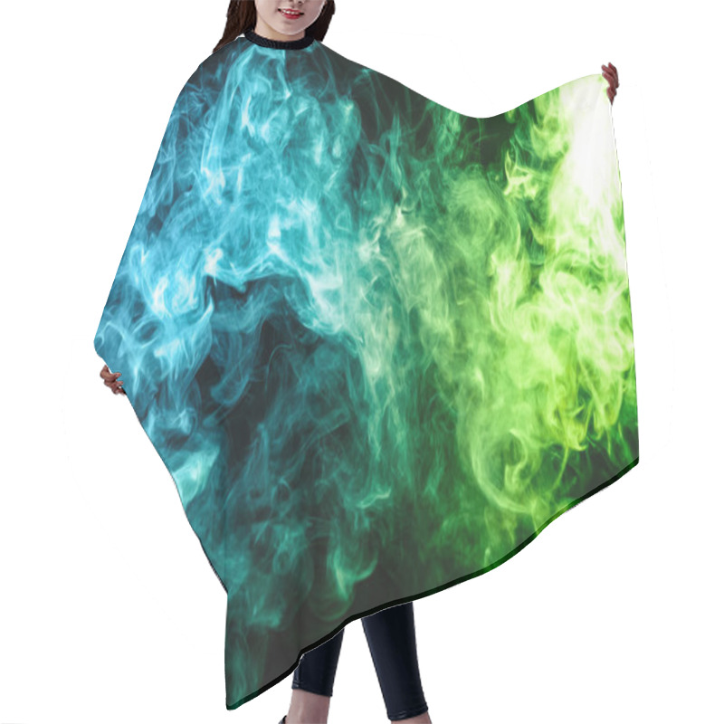 Personality  Blue And Green Bomb Smoke On Black Isolated  Background  Hair Cutting Cape