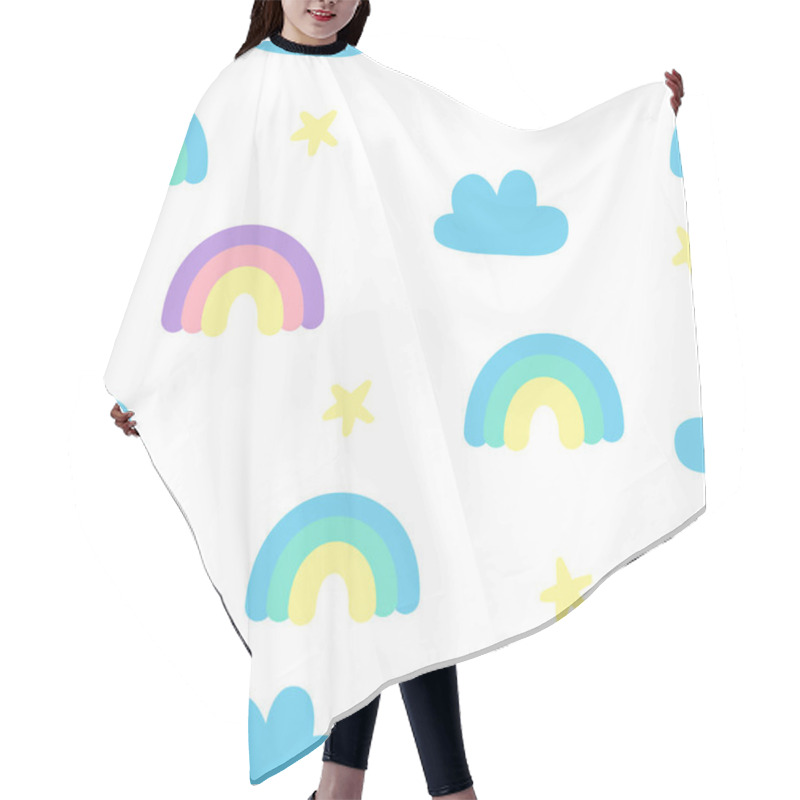 Personality  Pastel Fluffy Cute Rainbow And Clouds Sky Seamless Pattern Hair Cutting Cape