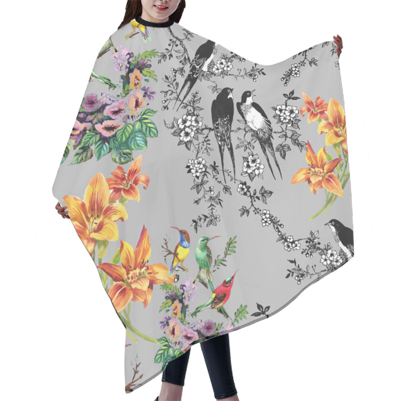 Personality  Tropical  Birds And Exotic Flowers Hair Cutting Cape