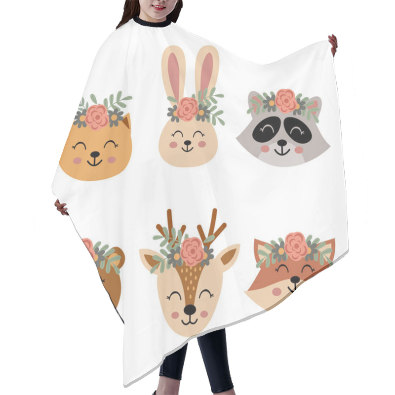 Personality  Set Of Isolated Cute Animal Faces With Flowers Hair Cutting Cape