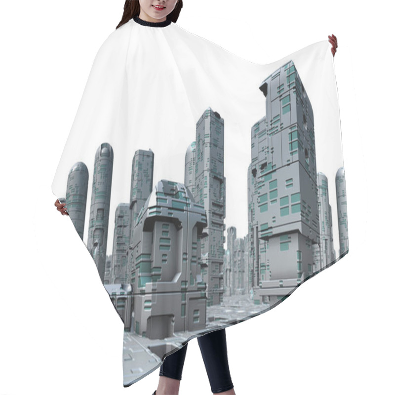 Personality  3D Rendered Futuristic City On White Background - 3D Illustration Hair Cutting Cape