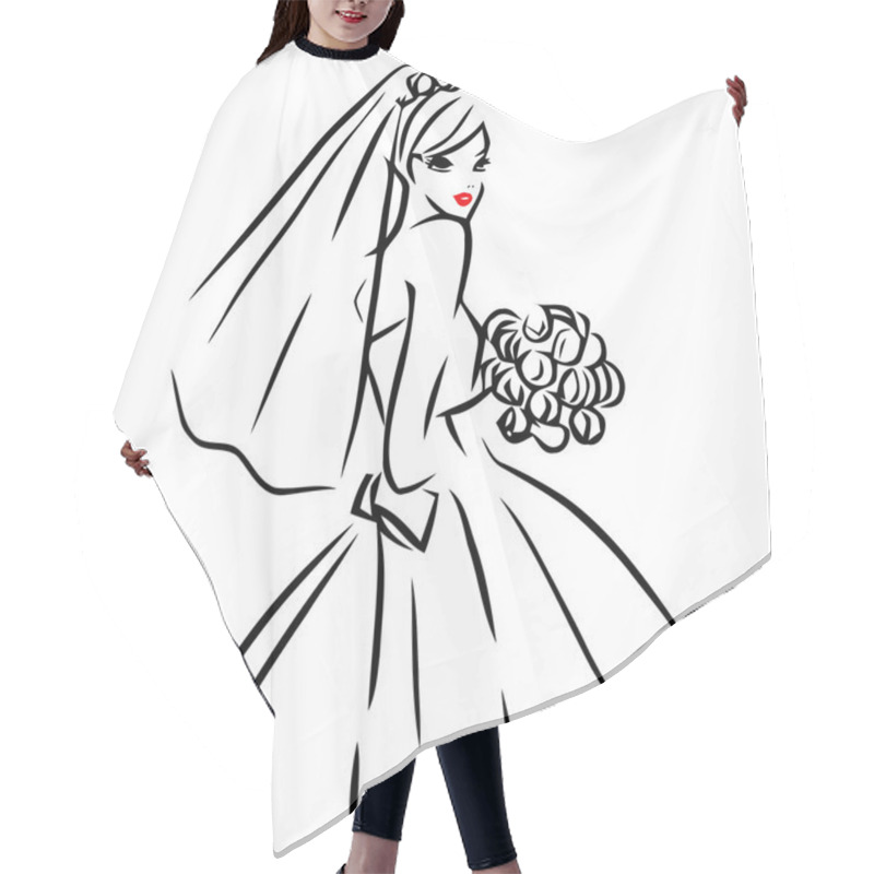 Personality  Vector Ink Line Art Bride Hair Cutting Cape