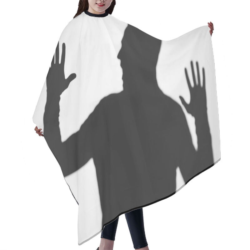 Personality  Scary Blurry Shadow Of Person Screaming On Grey Hair Cutting Cape