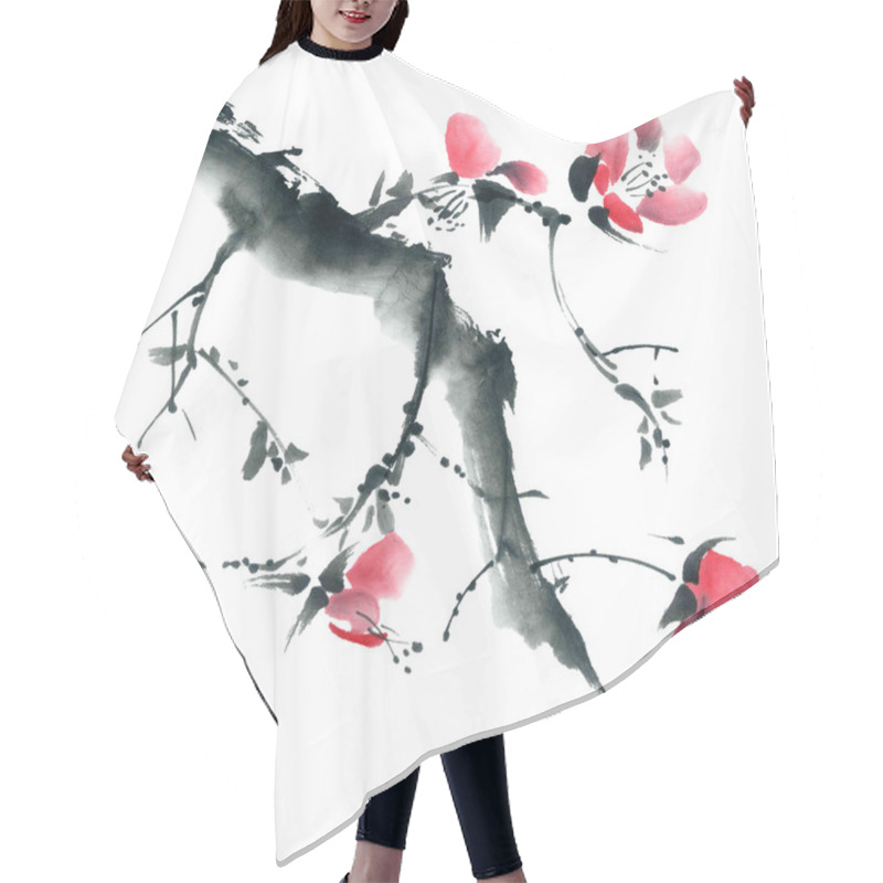 Personality  Blossom Sakura. Flowers Illustration.. Hair Cutting Cape