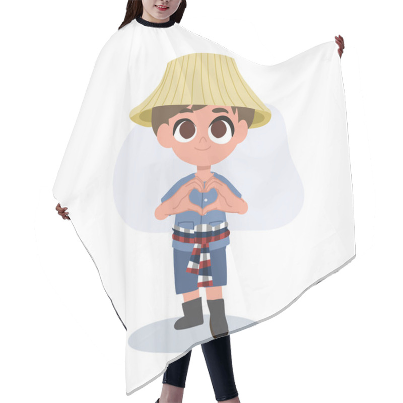 Personality  Cute Cartoon Farmer Making A Heart Hand Gesture Hair Cutting Cape