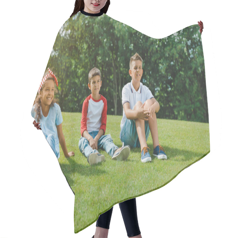 Personality  Multiethnic Kids In Park  Hair Cutting Cape