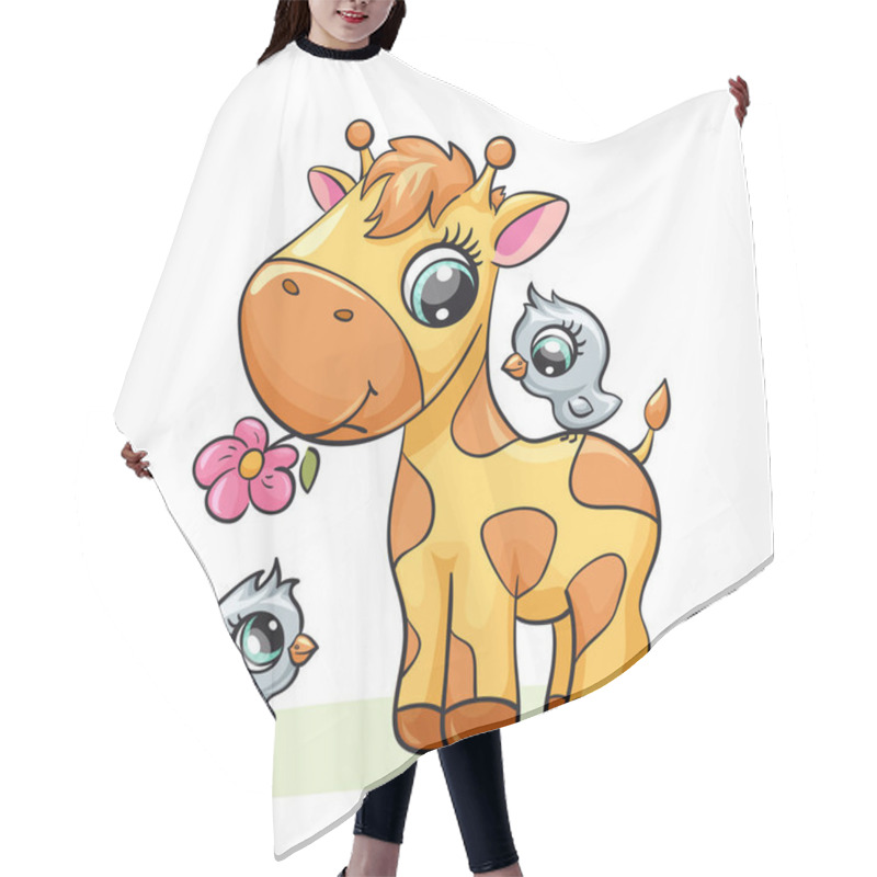 Personality  Giraffe Baby With Bird And Flower Cute Print. Sweet Tiny Friends. Cool African Anima Hair Cutting Cape