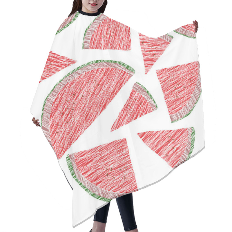 Personality  Seamless Watermelon Texture. Harvest Ornament. Endless Fruit Background. Hair Cutting Cape