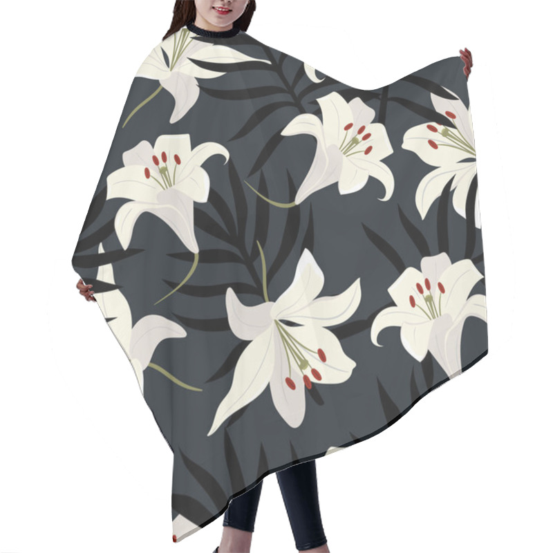 Personality  Seamless Pattern With White Lilies And Leaves. Vector Image. Hair Cutting Cape