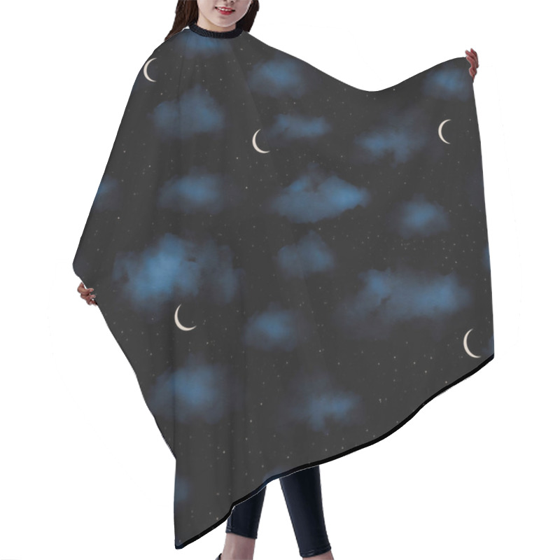 Personality  Night Sky Filled With Crescent Moons And Dark Clouds Creates A Serene Atmosphere For Stargazing. Seamless Pattern Hair Cutting Cape