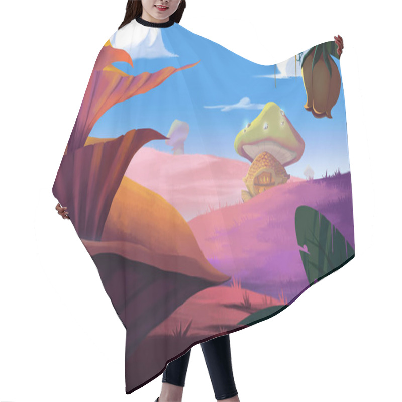 Personality  Fantastic Land. Realistic Fantastic Cartoon Style Scene, Wallpaper, Background Design. Illustration Hair Cutting Cape