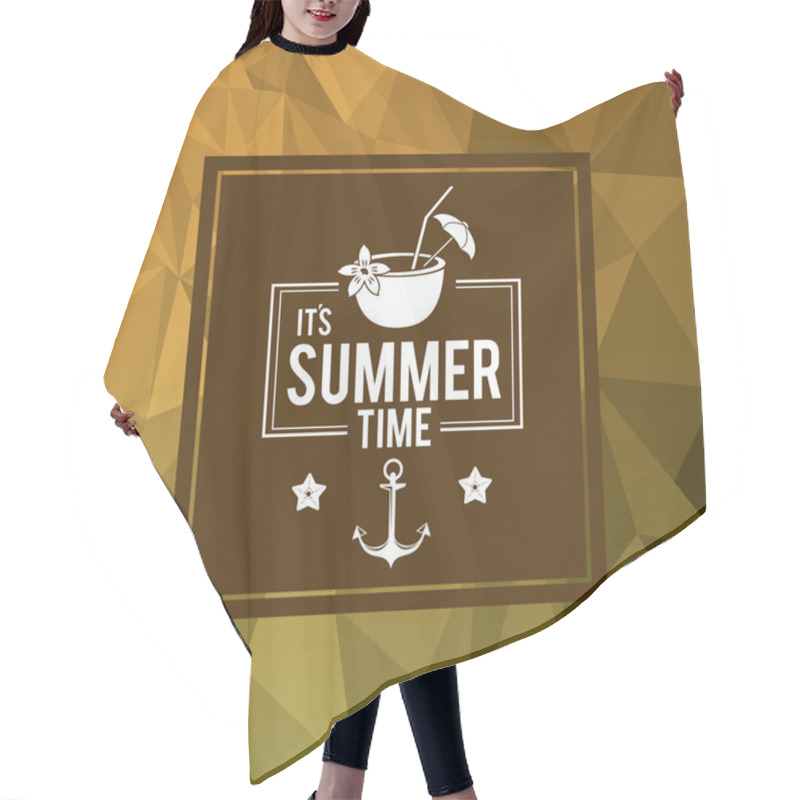 Personality  Abstract Polygonal Background With Square Frame Of Logo Text Summer Time With Coconut Cocktail Hair Cutting Cape