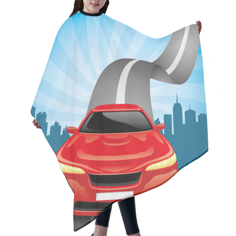 Personality  Red Car On The Road. Hair Cutting Cape