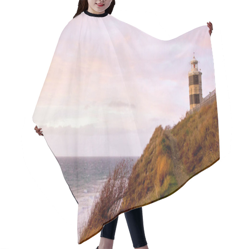 Personality  Beautiful Landscape View With Lighthouse On Background. Sunset Sky, Autumn Pastel Colors Hair Cutting Cape