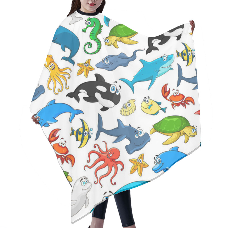 Personality  Cartoon Sea Fishes And Animals Vector Pattern Hair Cutting Cape